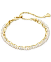 Kendra Scott 14k Gold-Plated Chain Link & Cultured Freshwater Pearl Double-Row Slider Bracelet