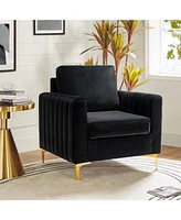 Velvet Tufted Arm Chair With Cushion back