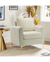 Velvet Tufted Arm Chair With Cushion back