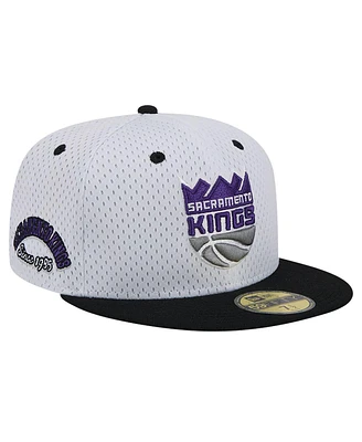 New Era Men's White/Black Sacramento Kings Throwback 2Tone 59fifty Fitted Hat