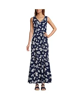 Lands' End Women's Sheer Sleeveless Tiered Maxi Swim Cover-up Dress