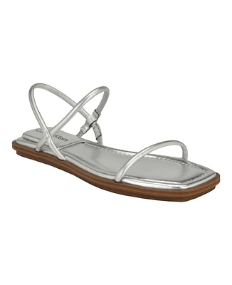 Calvin Klein Women's Prue Sqaure Toe Strappy Flat Sandals