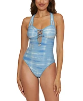 Becca Women's Washed Away Corset Lace-Up One-Piece Swimsuit