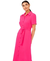 CeCe Women's Short-Sleeve Belted Midi Shirtdress