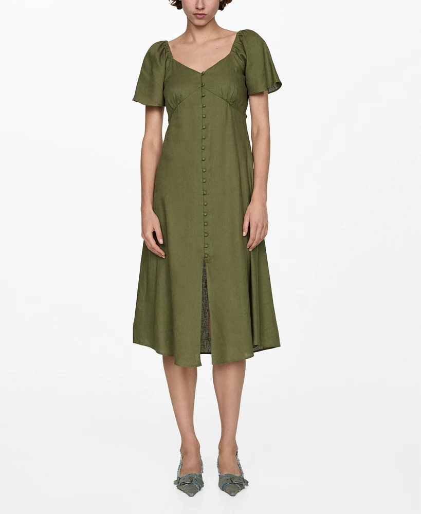 Mango Women's Buttoned Linen-Blend Dress