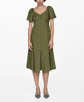 Mango Women's Buttoned Linen-Blend Dress