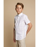 B by Brooks Brothers Big Boys Plaid Woven Short Sleeve Poplin Shirt