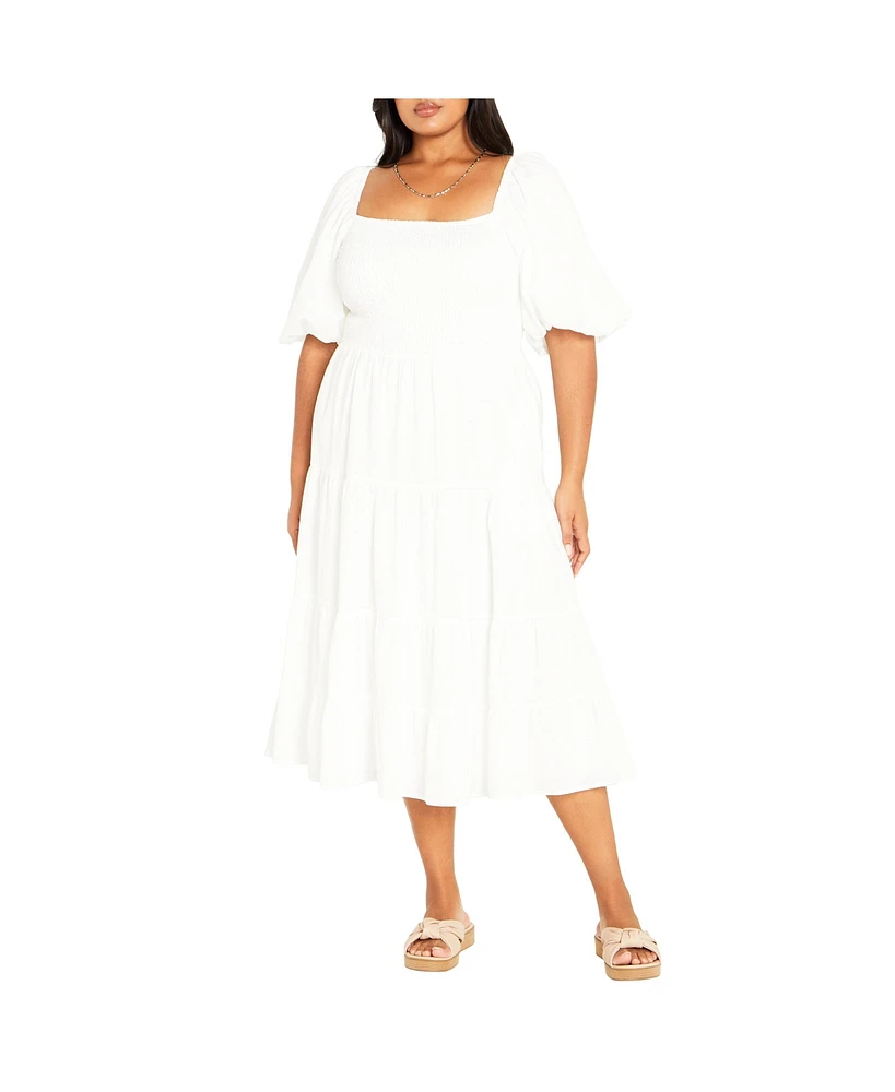 City Chic Plus Ariella Puff Sleeve Tier Dress