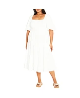 City Chic Plus Ariella Puff Sleeve Tier Dress