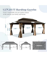 Streamdale Furniture 12' X 20' Hardtop Gazebo, Aluminum Metal Gazebo Withnized Steel Double Roof Canopy