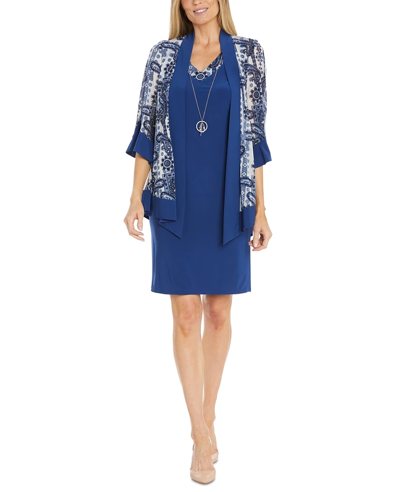 R & M Richards Women's 2-Pc. Printed Jacket Necklace Dress