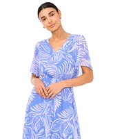 CeCe Women's Tropical-Print Smocked-Waist Flutter-Sleeve Maxi Dress