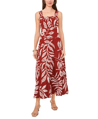 Vince Camuto Printed Square-Neck Smocked-Back Maxi Dress