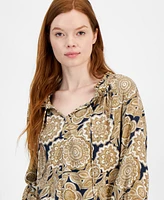 Tommy Hilfiger Women's Printed Ruffled Split-Neck Top