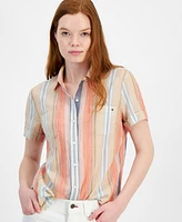 Tommy Hilfiger Women's Cotton Striped Short-Sleeve Shirt