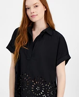 Tommy Hilfiger Women's Cotton Eyelet Popover Top