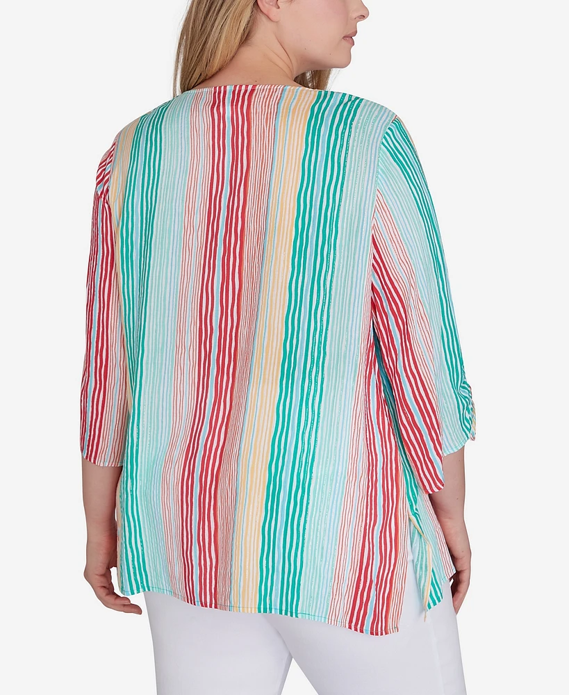 Ruby Rd. Plus Wavy Metallic Stripe Top