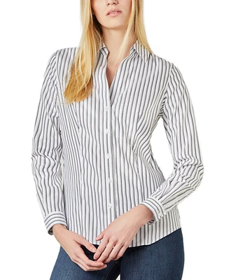 Jones New York Women's Cotton Stand-Collar Striped Top