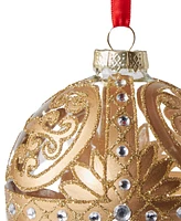 Holiday Lane Shine Bright Gold Floral Round Ornament, Exclusively at Macy's