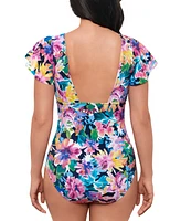 Swim Solutions Women's Garden Dreams Flutter-Sleeve One-Piece Swimsuit, Created for Macy's