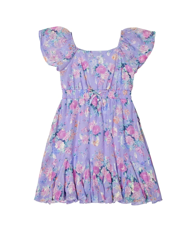 trixxi purple dress Trixxi Womens M Lavender Babydoll Dress Silver Shimmer Tiered Empire Waist  NWT