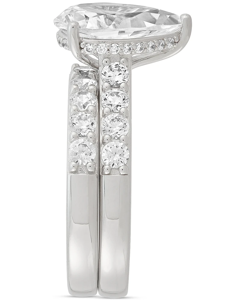 Arabella Cubic Zirconia Pear & Round Bridal Set in Sterling Silver