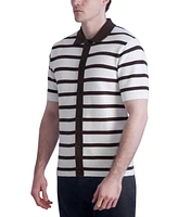 Karl Lagerfeld Paris Men's Slim-Fit Stripe Textured Sweater-Knit Button-Down Polo Shirt