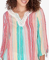 Ruby Rd. Petite Wavy Metallic Stripe Top