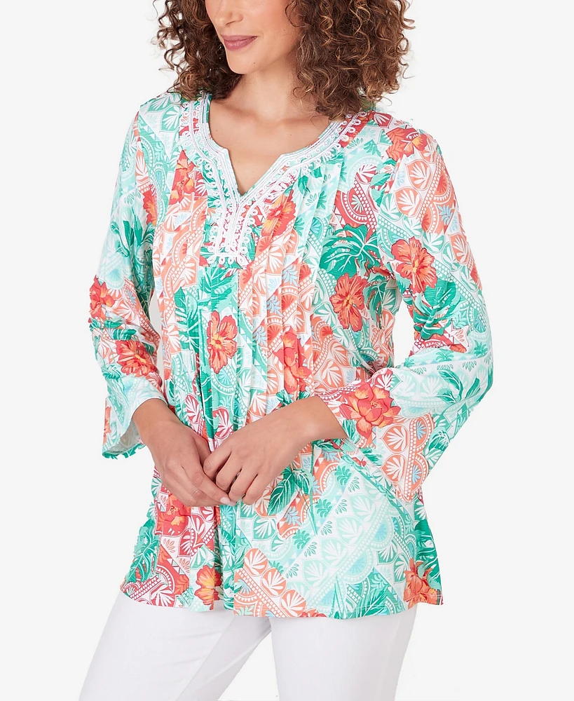 Ruby Rd. Petite Tropical Island 3/4 Sleeve Top