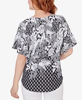 Ruby Rd. Petite Split Neck Tropical Foulard Puff Print Top