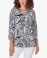 Ruby Rd. Petite Split Neck Tropical Print Top