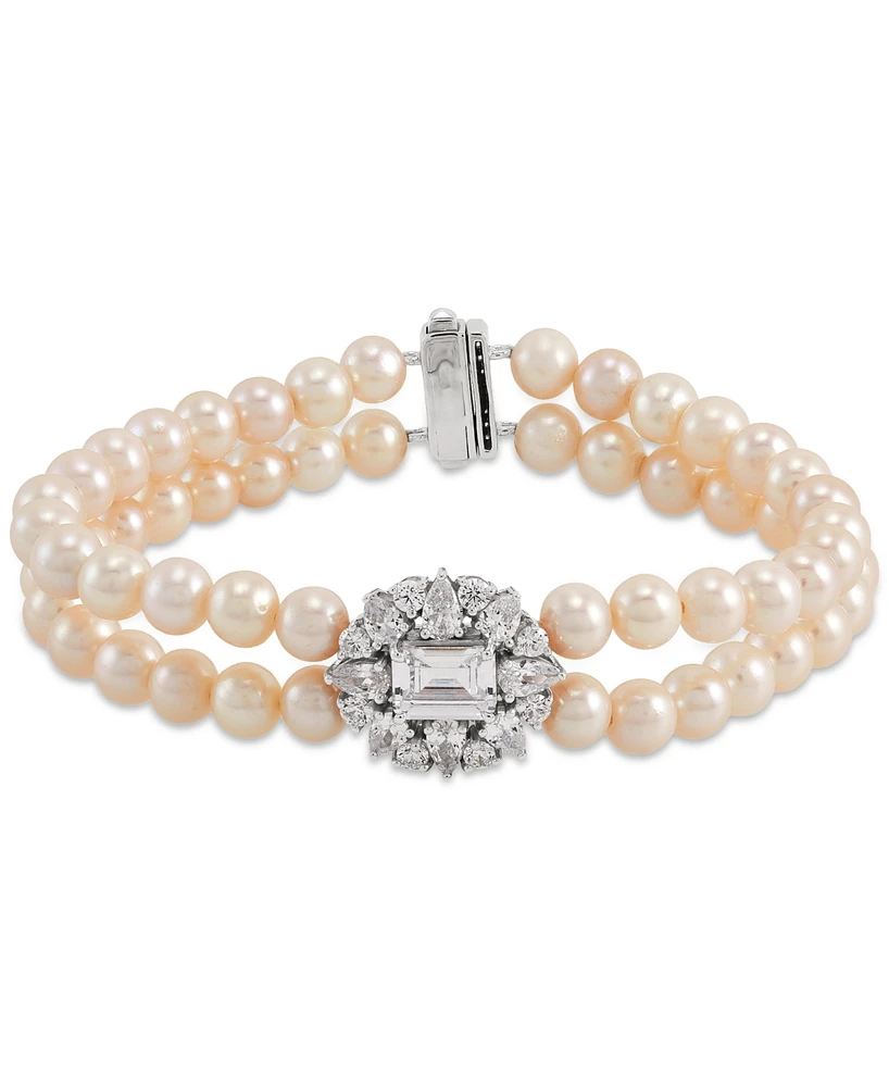 Arabella Freshwater Pearl (5-6mm) & Cubic Zirconia Double Row Bracelet in Sterling Silver