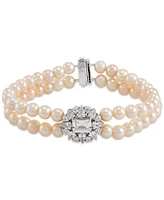 Arabella Freshwater Pearl (5-6mm) & Cubic Zirconia Double Row Bracelet in Sterling Silver