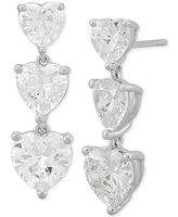 Arabella Cubic Zirconia Heart Triple Drop Earrings in Sterling Silver