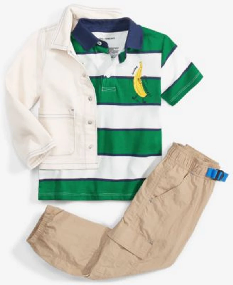 Epic Threads Toddler Boys Denim Chore Jacket Striped Polo Shirt Parachute Jogger Pants Created For Macys