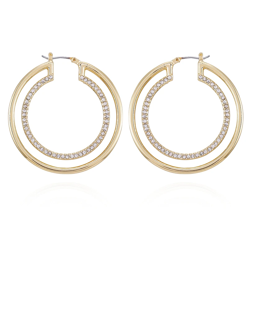 Vince Camuto Two-Tone Glass Stone Double Hoop Earrings