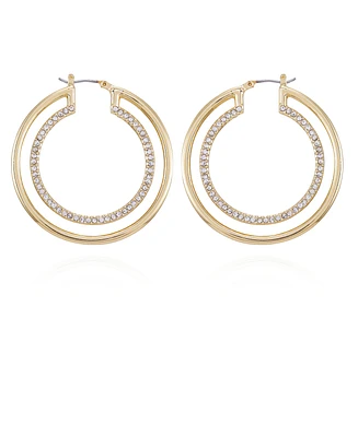 Vince Camuto Two-Tone Glass Stone Double Hoop Earrings