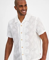 Guess Men's Emory Embroidered Short Sleeve Button-Front Camp Shirt