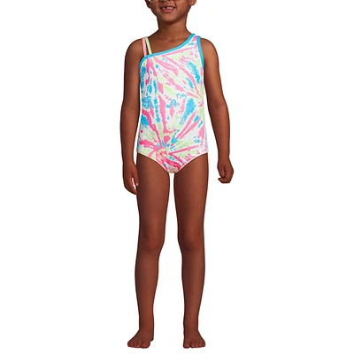 Lands' End Girls Chlorine Resistant One Shoulder Cut Out Piece Swimsuit