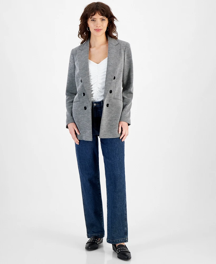 Bar Iii Women's Herringbone Open-Front Faux-Button Blazer, Created for Macy's