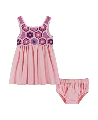 Andy & Evan Baby Girls Pink Dress with Crochet Details