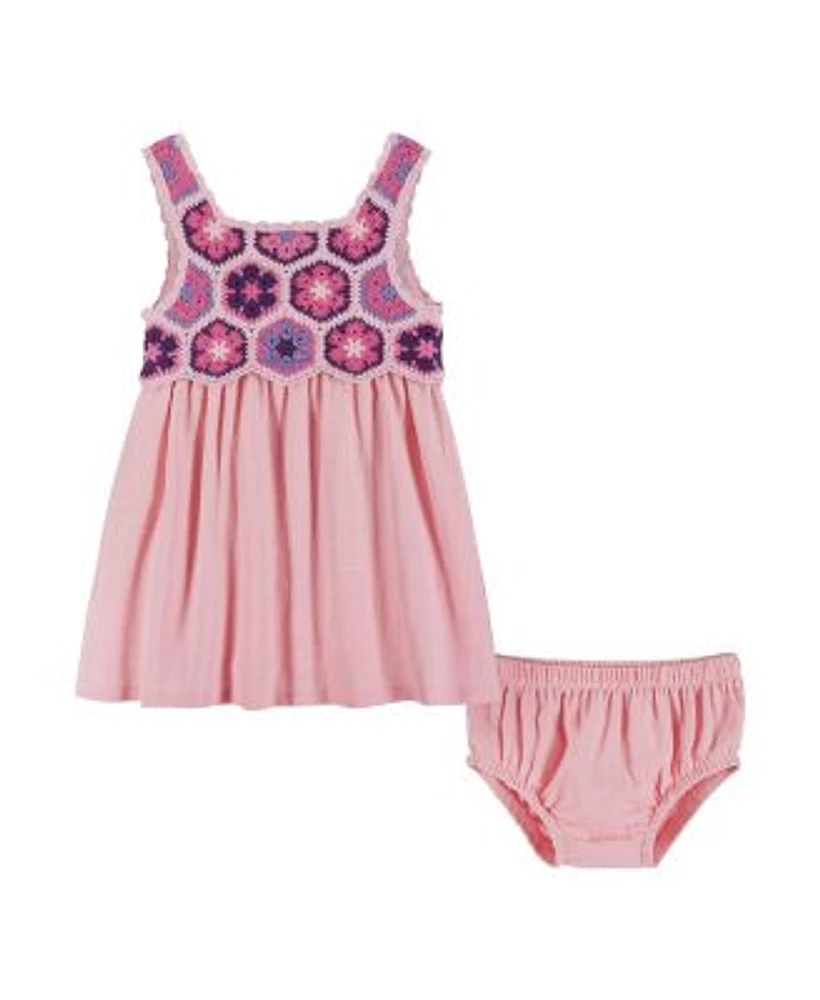 Andy Evan Baby Girls Pink Dress With Crochet Details