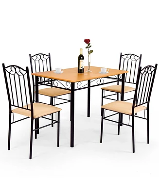 Slickblue 5 Pieces Dining Set Wooden Table and 4 Cushioned Chairs