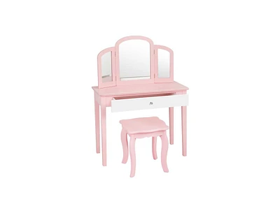 Slickblue Kids Princess Make Up Dressing Table with Tri-folding Mirror and Chair