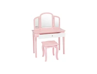 Slickblue Kids Princess Make Up Dressing Table with Tri-folding Mirror and Chair