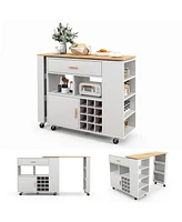 Slickblue Reversible Folding Kitchen Island Cart with Wine Rack and Spice Rack