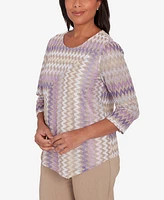 Alfred Dunner Charm School Women's Sparkling Zig Zag Stripe Top