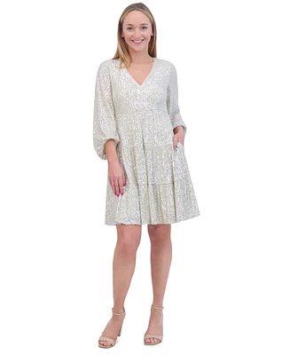 Eliza J Sequinned Tiered Fit & Flare Dress