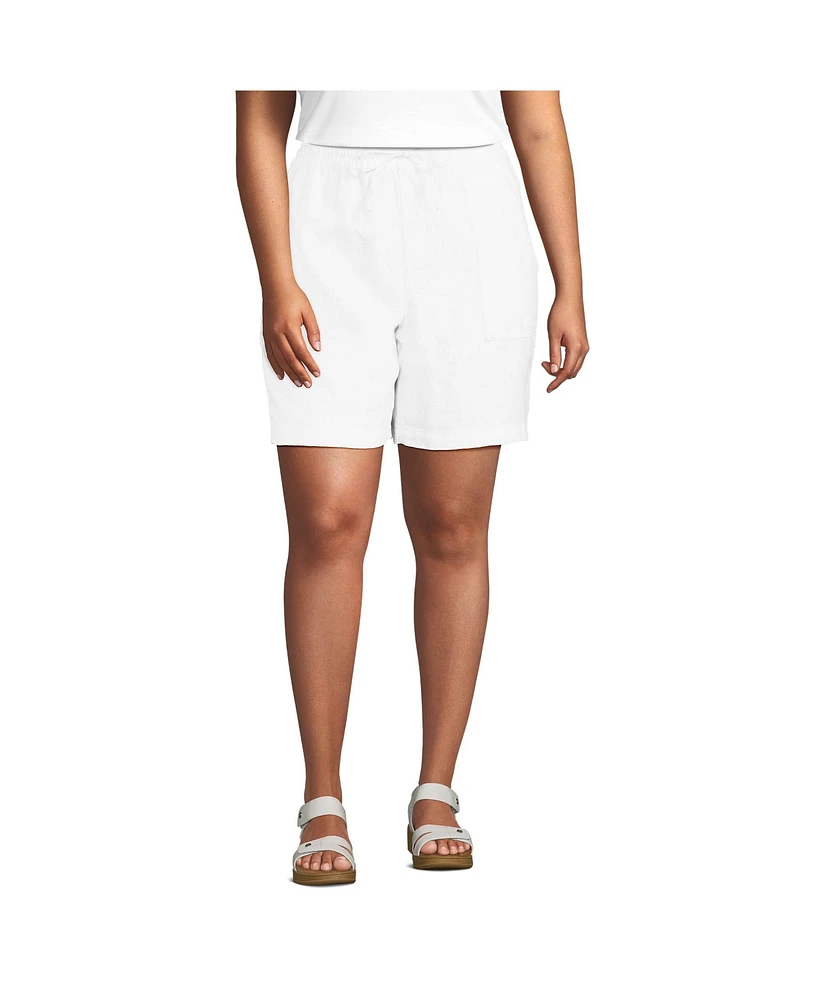 Lands' End Plus High Rise Drawstring A-line 7" Linen Shorts