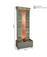 Sunnydaze Decor 48-Inch Rippled Slate Outdoor Water Fountain with Led Light and Copper Accents